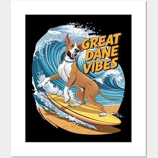 The Surfing Great Dane Pooch Posters and Art